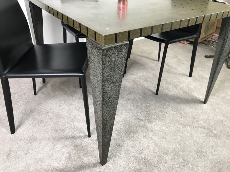 High End Lava Game Table With Four Elegant Black Leather Wrapped Chairs [Photo 13]