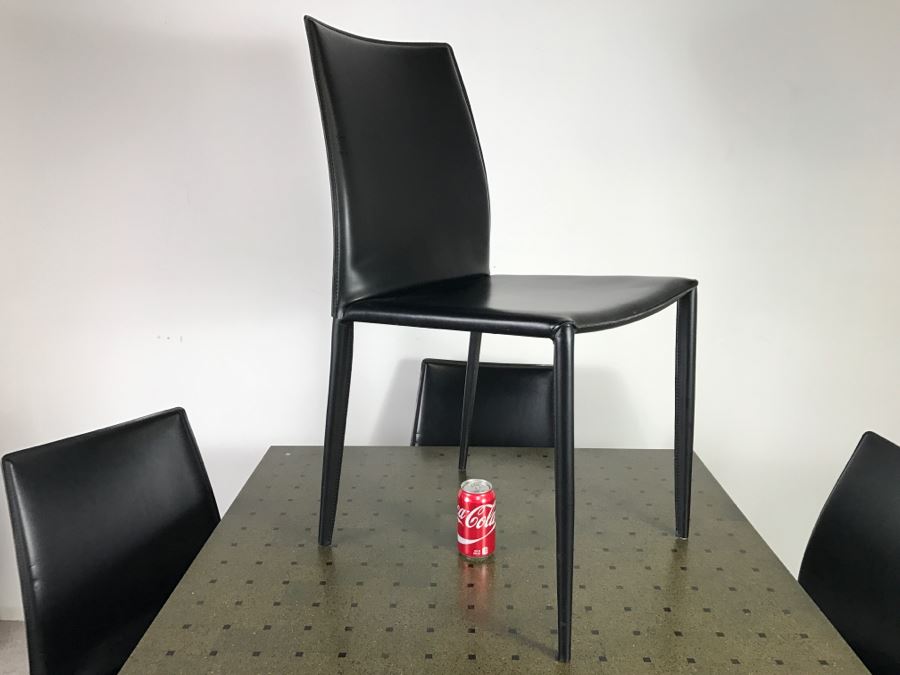 High End Lava Game Table With Four Elegant Black Leather Wrapped Chairs [Photo 15]