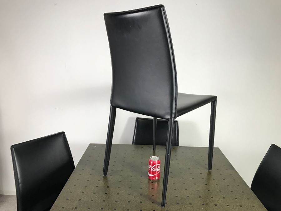 High End Lava Game Table With Four Elegant Black Leather Wrapped Chairs [Photo 19]