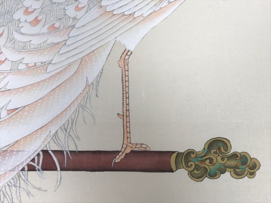 Stunning Original Asian Painting Of Albino Peacock Nicely Framed And Matted [Photo 6]