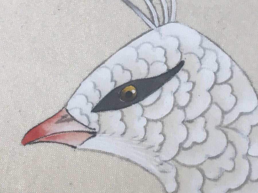 Stunning Original Asian Painting Of Albino Peacock Nicely Framed And Matted [Photo 14]