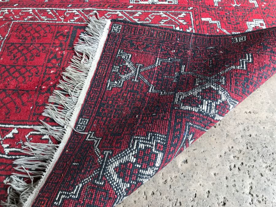 Vintage Hand Knotted Wool Persian Area Rug 7' 5'  X 5' 7' Reds Blacks And Whites [Photo 18]