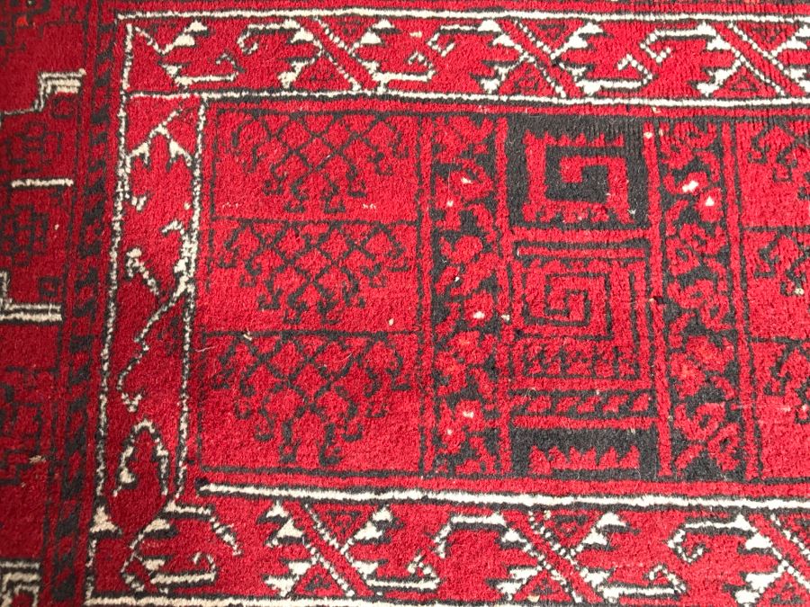 Vintage Hand Knotted Wool Persian Area Rug 7' 5'  X 5' 7' Reds Blacks And Whites [Photo 12]