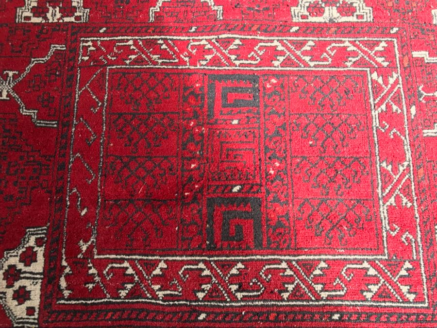 Vintage Hand Knotted Wool Persian Area Rug 7' 5'  X 5' 7' Reds Blacks And Whites [Photo 8]