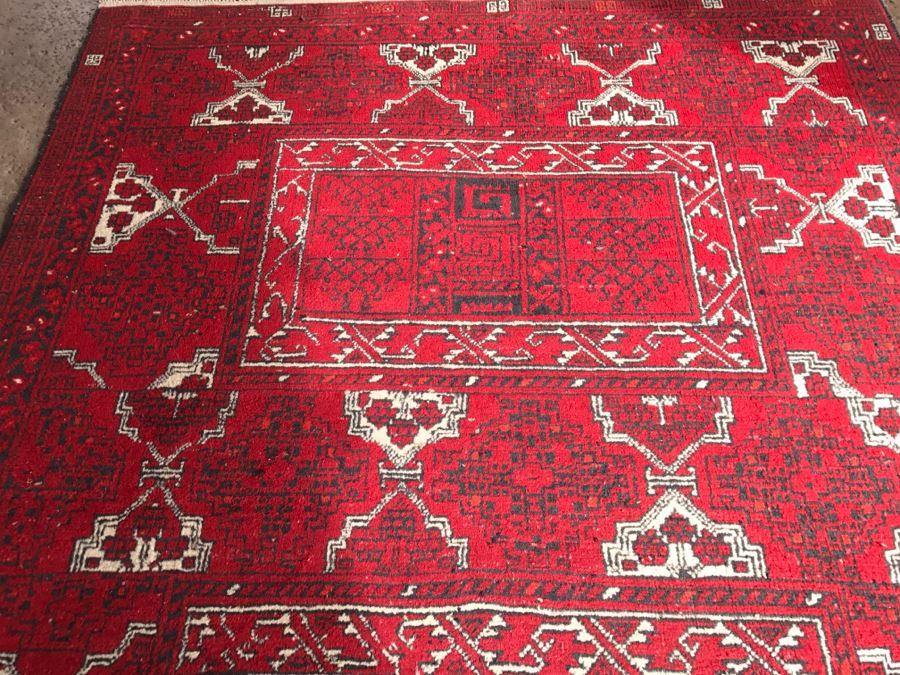 Vintage Hand Knotted Wool Persian Area Rug 7' 5'  X 5' 7' Reds Blacks And Whites [Photo 9]