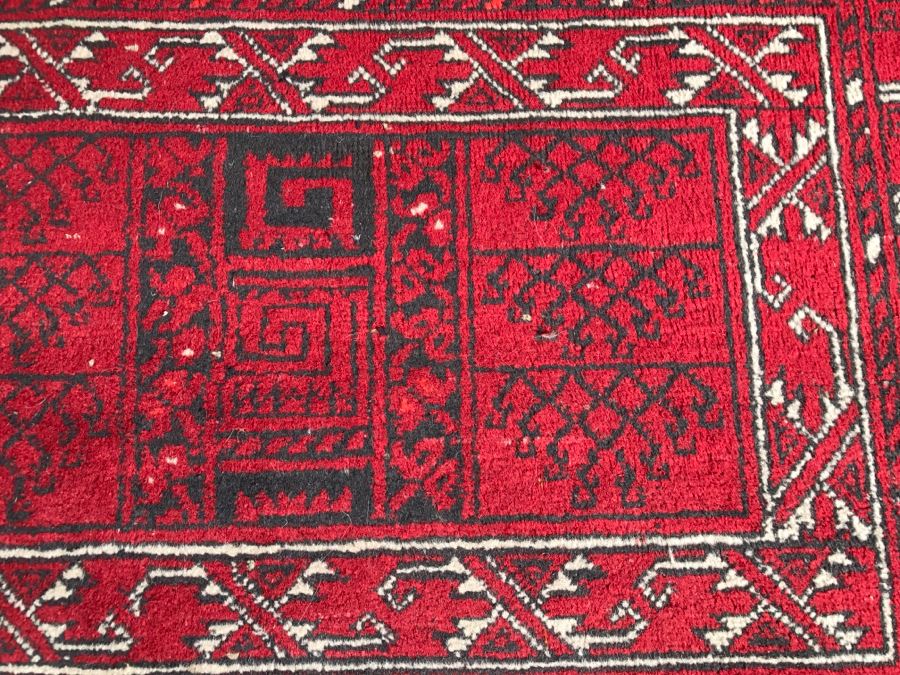 Vintage Hand Knotted Wool Persian Area Rug 7' 5'  X 5' 7' Reds Blacks And Whites [Photo 13]
