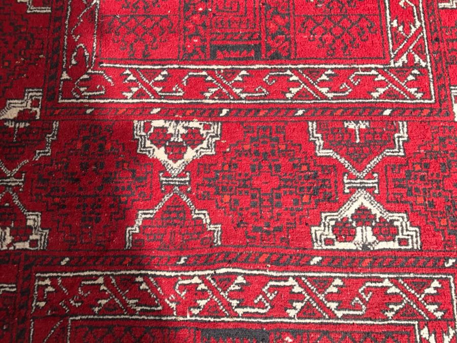 Vintage Hand Knotted Wool Persian Area Rug 7' 5'  X 5' 7' Reds Blacks And Whites [Photo 10]