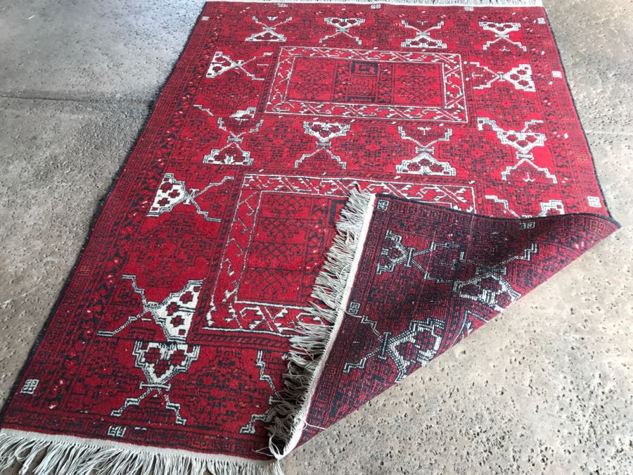 Vintage Hand Knotted Wool Persian Area Rug 7' 5'  X 5' 7' Reds Blacks And Whites [Photo 2]