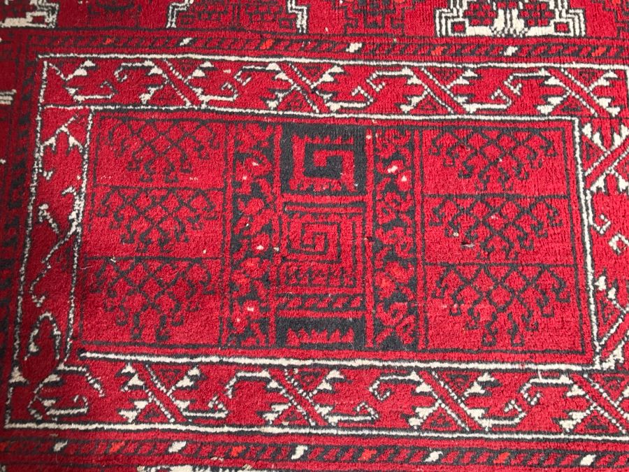 Vintage Hand Knotted Wool Persian Area Rug 7' 5'  X 5' 7' Reds Blacks And Whites [Photo 11]