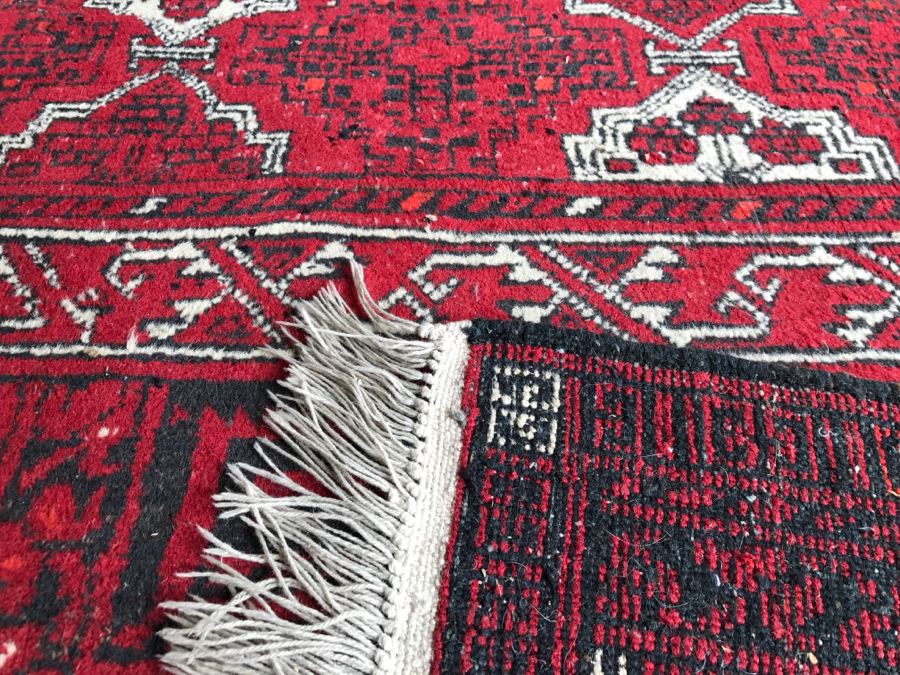 Vintage Hand Knotted Wool Persian Area Rug 7' 5'  X 5' 7' Reds Blacks And Whites [Photo 19]