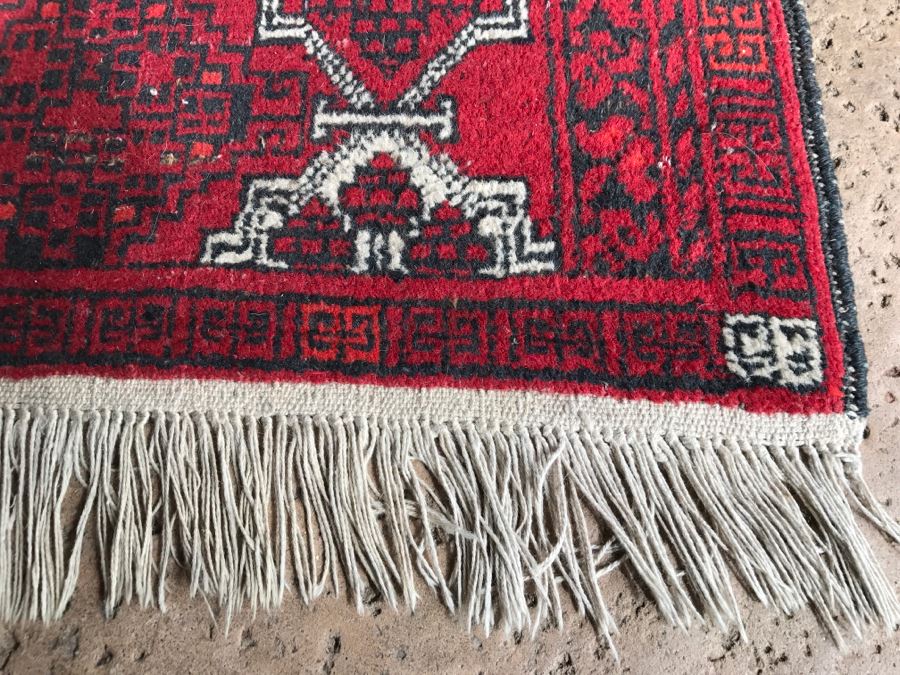 Vintage Hand Knotted Wool Persian Area Rug 7' 5'  X 5' 7' Reds Blacks And Whites [Photo 14]