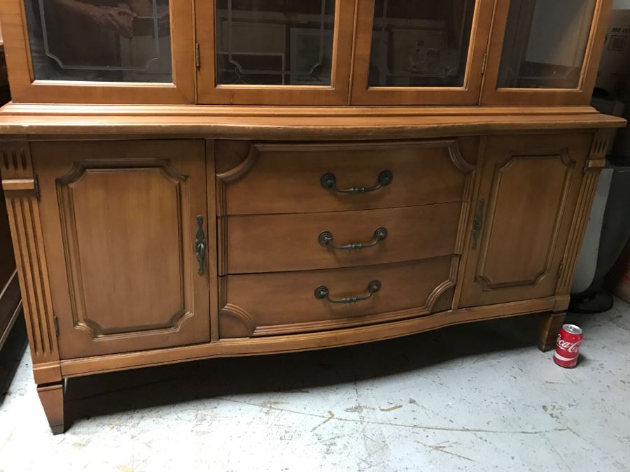 Vintage Wooden China Cabinet With Hutch [Photo 2]