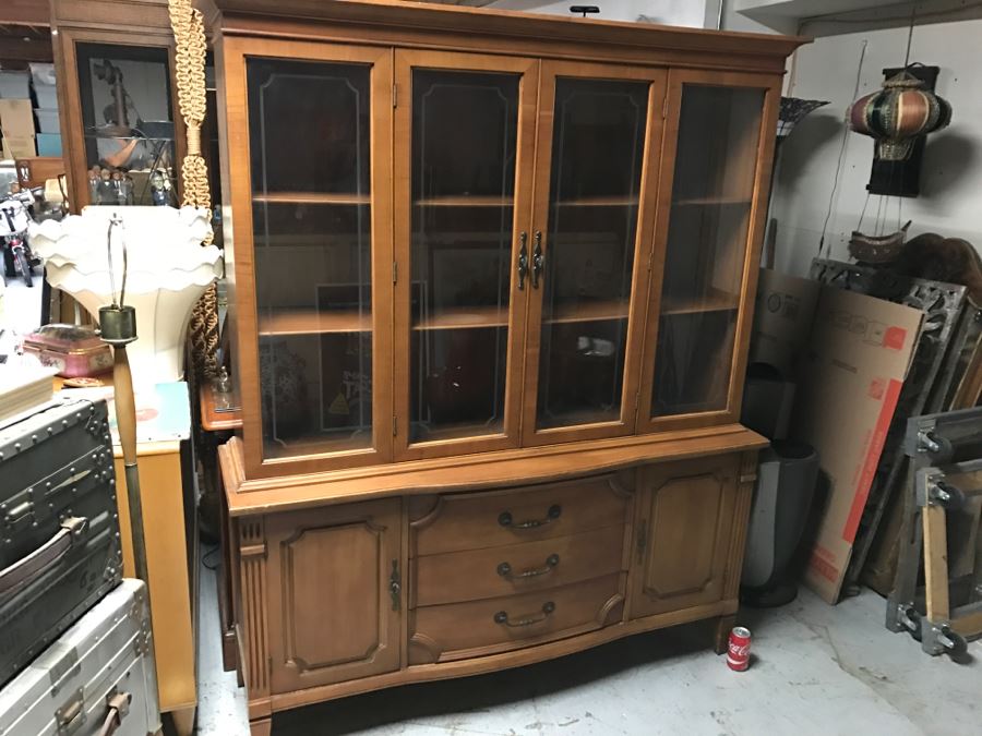 Vintage Wooden China Cabinet With Hutch [Photo 1]