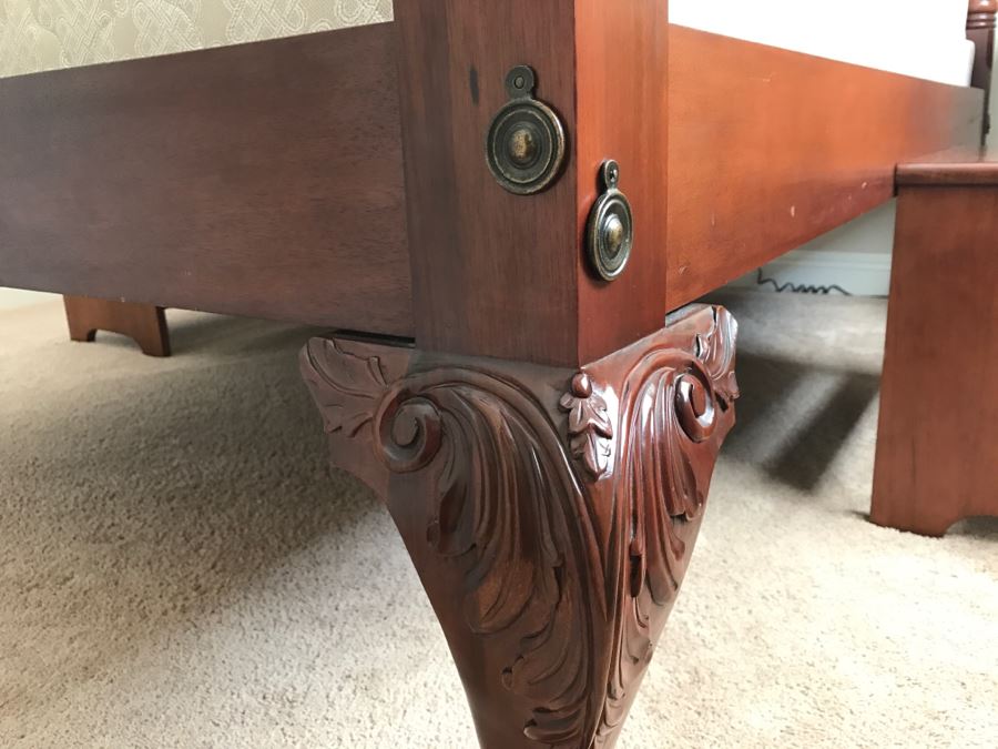 Stunning Mahogany Queen Size Four Poster Bed With Ball And Claw Feet That Converts To Canopy Bed With Like New Sealy Francisco Firm Mattress And Box Spring - Comes With Two Step Ladders On Either Side Of Bed (Guest Bed) [Photo 16]