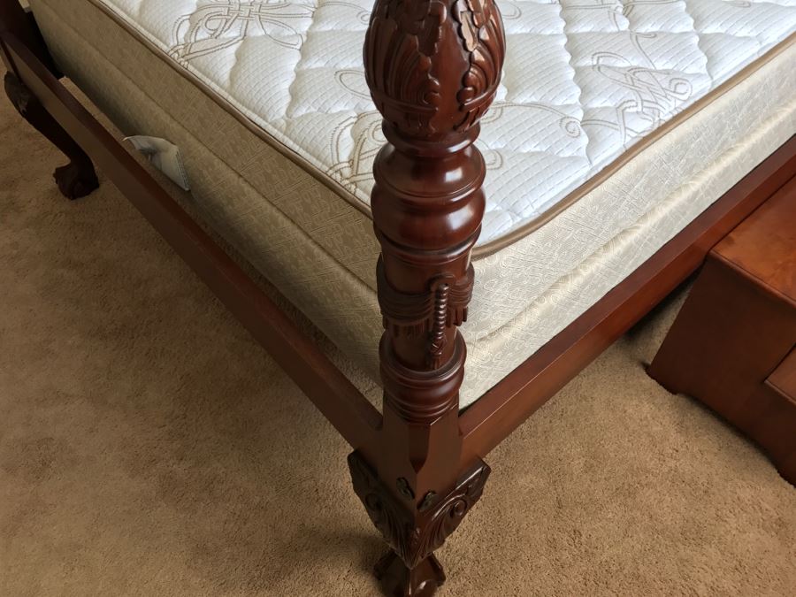 Stunning Mahogany Queen Size Four Poster Bed With Ball And Claw Feet That Converts To Canopy Bed With Like New Sealy Francisco Firm Mattress And Box Spring - Comes With Two Step Ladders On Either Side Of Bed (Guest Bed) [Photo 3]