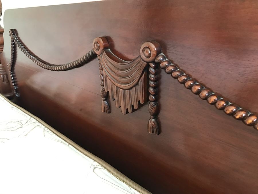 Stunning Mahogany Queen Size Four Poster Bed With Ball And Claw Feet That Converts To Canopy Bed With Like New Sealy Francisco Firm Mattress And Box Spring - Comes With Two Step Ladders On Either Side Of Bed (Guest Bed) [Photo 28]