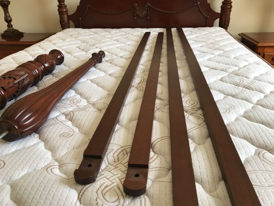 Stunning Mahogany Queen Size Four Poster Bed With Ball And Claw Feet That Converts To Canopy Bed With Like New Sealy Francisco Firm Mattress And Box Spring - Comes With Two Step Ladders On Either Side Of Bed (Guest Bed) [Photo 27]