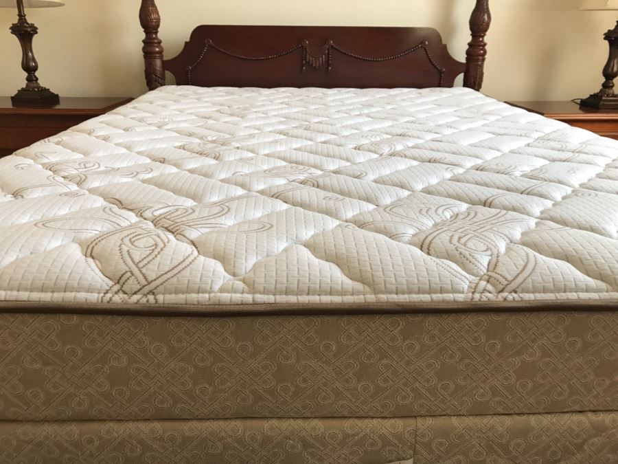 Stunning Mahogany Queen Size Four Poster Bed With Ball And Claw Feet That Converts To Canopy Bed With Like New Sealy Francisco Firm Mattress And Box Spring - Comes With Two Step Ladders On Either Side Of Bed (Guest Bed) [Photo 6]