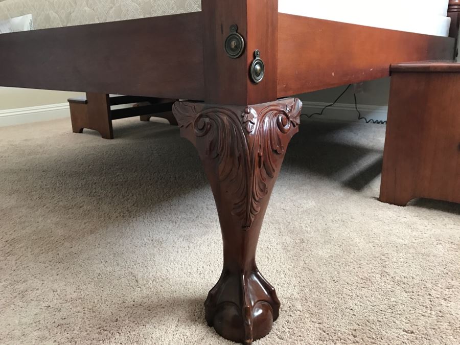 Stunning Mahogany Queen Size Four Poster Bed With Ball And Claw Feet That Converts To Canopy Bed With Like New Sealy Francisco Firm Mattress And Box Spring - Comes With Two Step Ladders On Either Side Of Bed (Guest Bed) [Photo 13]