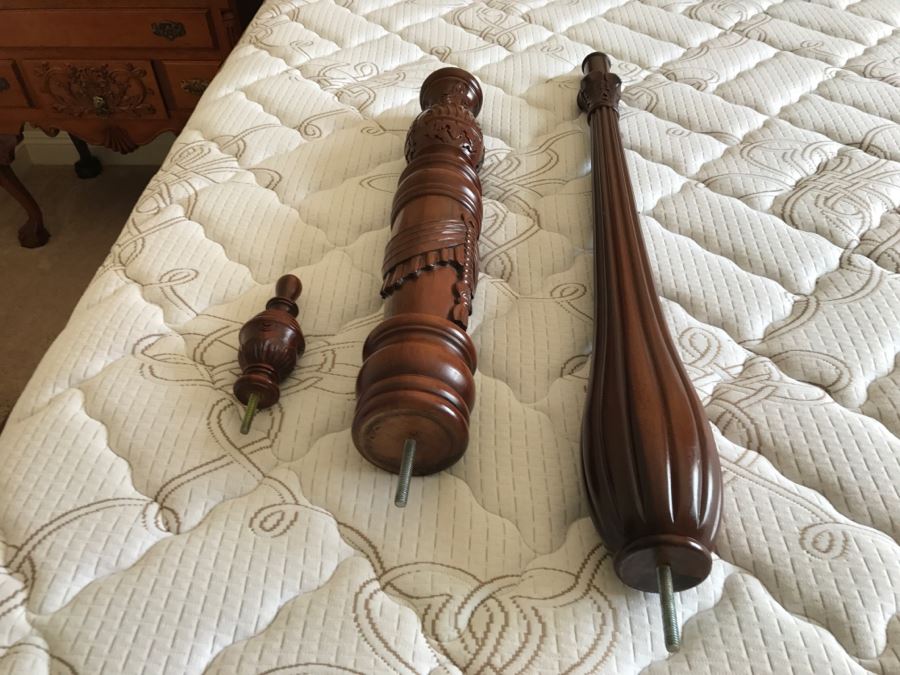 Stunning Mahogany Queen Size Four Poster Bed With Ball And Claw Feet That Converts To Canopy Bed With Like New Sealy Francisco Firm Mattress And Box Spring - Comes With Two Step Ladders On Either Side Of Bed (Guest Bed) [Photo 24]