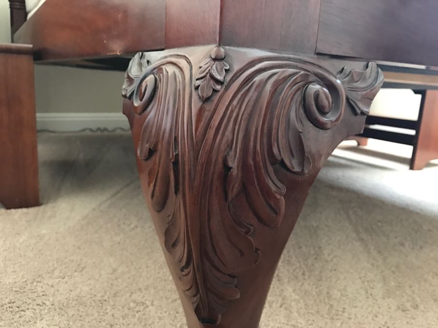 Stunning Mahogany Queen Size Four Poster Bed With Ball And Claw Feet That Converts To Canopy Bed With Like New Sealy Francisco Firm Mattress And Box Spring - Comes With Two Step Ladders On Either Side Of Bed (Guest Bed) [Photo 19]