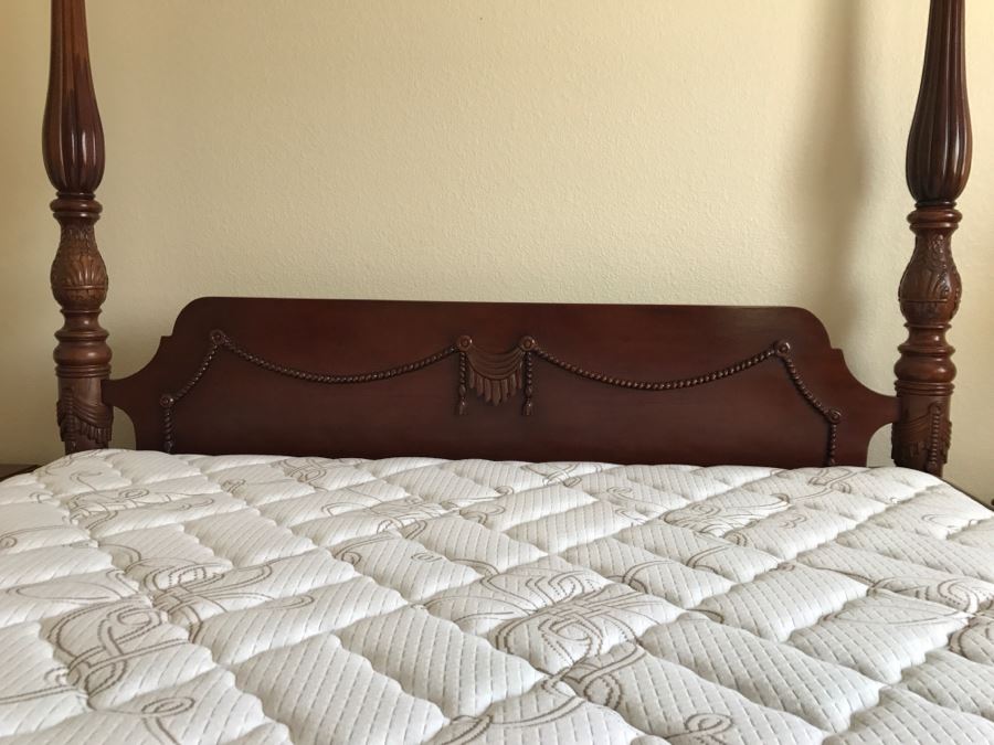 Stunning Mahogany Queen Size Four Poster Bed With Ball And Claw Feet That Converts To Canopy Bed With Like New Sealy Francisco Firm Mattress And Box Spring - Comes With Two Step Ladders On Either Side Of Bed (Guest Bed) [Photo 4]
