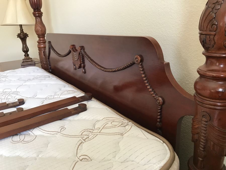 Stunning Mahogany Queen Size Four Poster Bed With Ball And Claw Feet That Converts To Canopy Bed With Like New Sealy Francisco Firm Mattress And Box Spring - Comes With Two Step Ladders On Either Side Of Bed (Guest Bed) [Photo 30]