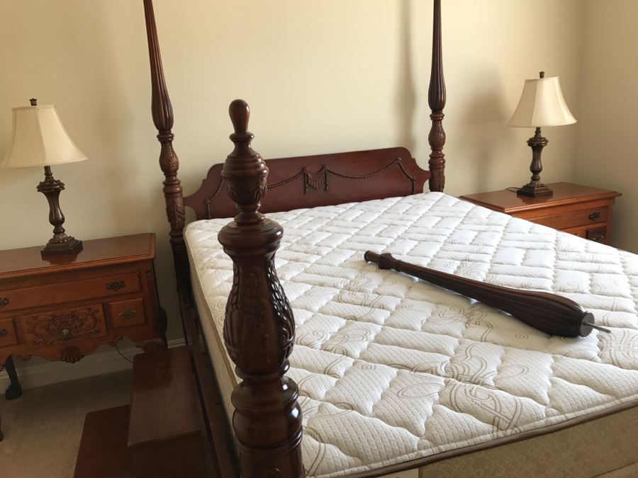 Stunning Mahogany Queen Size Four Poster Bed With Ball And Claw Feet That Converts To Canopy Bed With Like New Sealy Francisco Firm Mattress And Box Spring - Comes With Two Step Ladders On Either Side Of Bed (Guest Bed) [Photo 22]