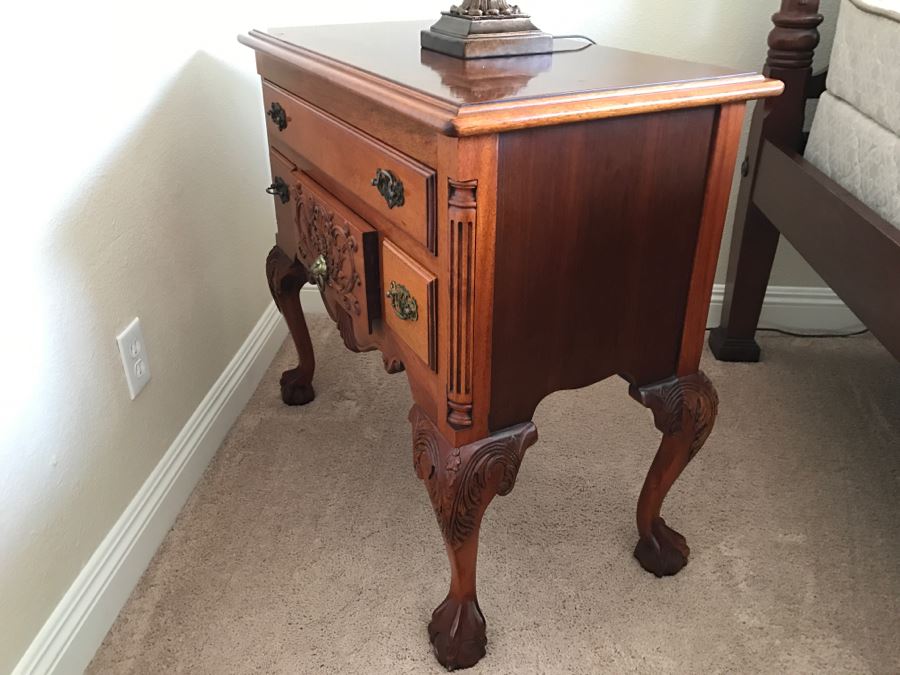 Pair Of Ornate Mahogany Side Tables Cabinets With Ball And Claw Feet (Matches Bed) [Photo 14]