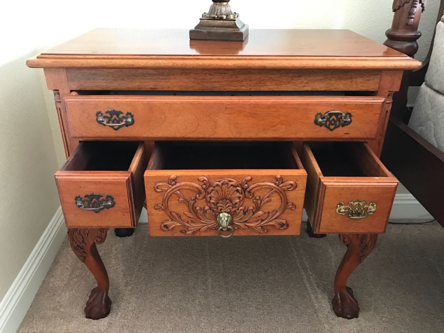 Pair Of Ornate Mahogany Side Tables Cabinets With Ball And Claw Feet (Matches Bed) [Photo 10]