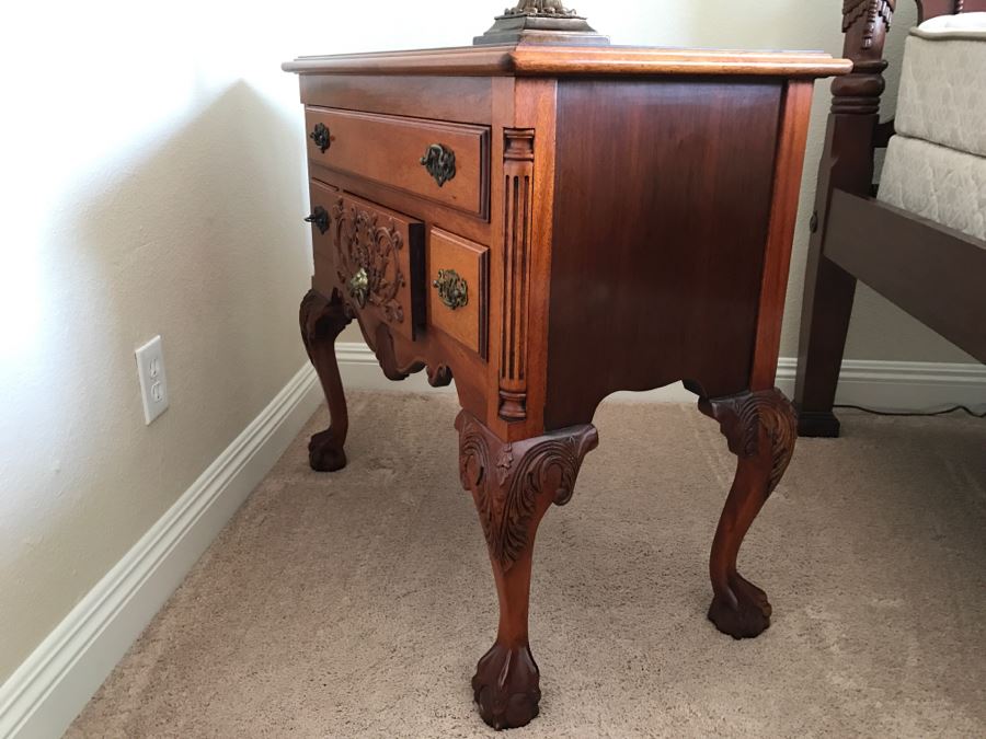 Pair Of Ornate Mahogany Side Tables Cabinets With Ball And Claw Feet (Matches Bed) [Photo 1]