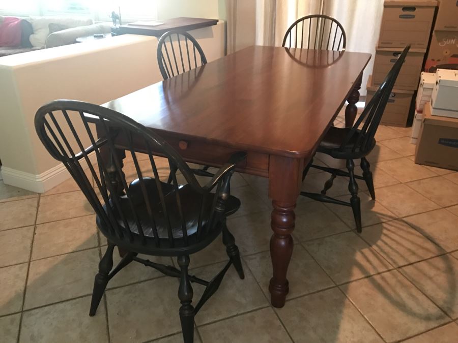 Stunning Bob Timberlake (Artist) By Lexington Farm Table In Excellent Condition With Four Windsor Style Chairs (Table Comes With Pads) [Photo 43]