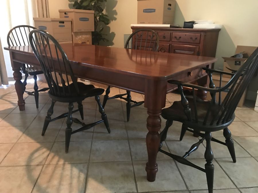 Stunning Bob Timberlake (Artist) By Lexington Farm Table In Excellent Condition With Four Windsor Style Chairs (Table Comes With Pads) [Photo 47]