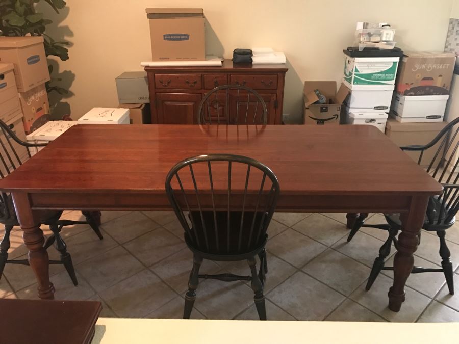 Stunning Bob Timberlake (Artist) By Lexington Farm Table In Excellent Condition With Four Windsor Style Chairs (Table Comes With Pads) [Photo 49]