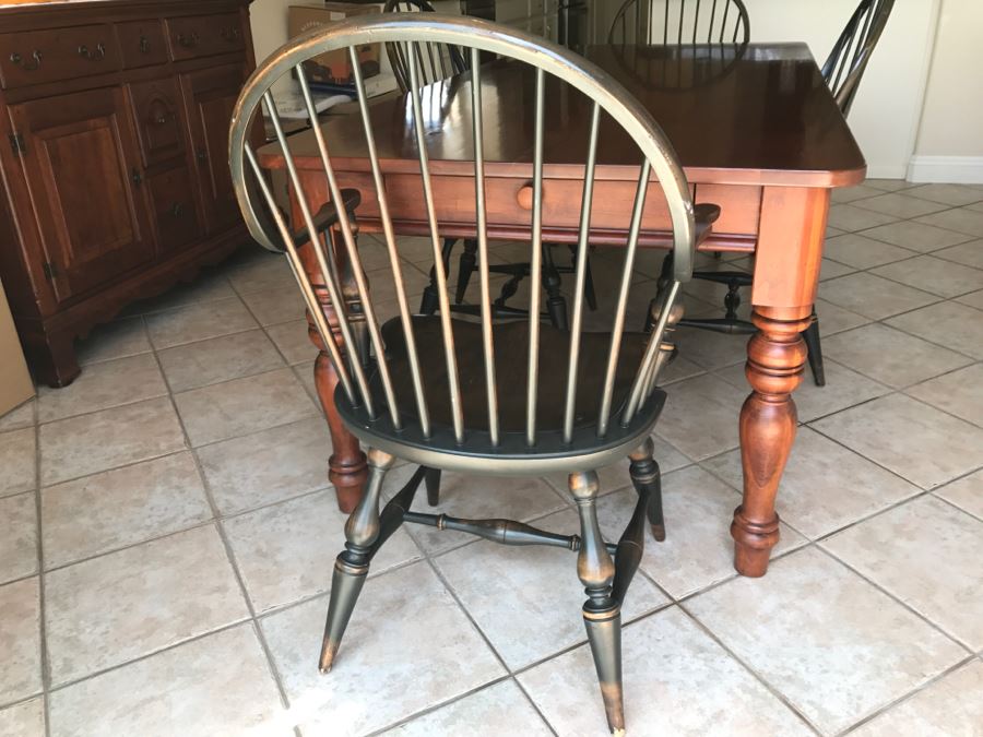 Stunning Bob Timberlake (Artist) By Lexington Farm Table In Excellent Condition With Four Windsor Style Chairs (Table Comes With Pads) [Photo 21]