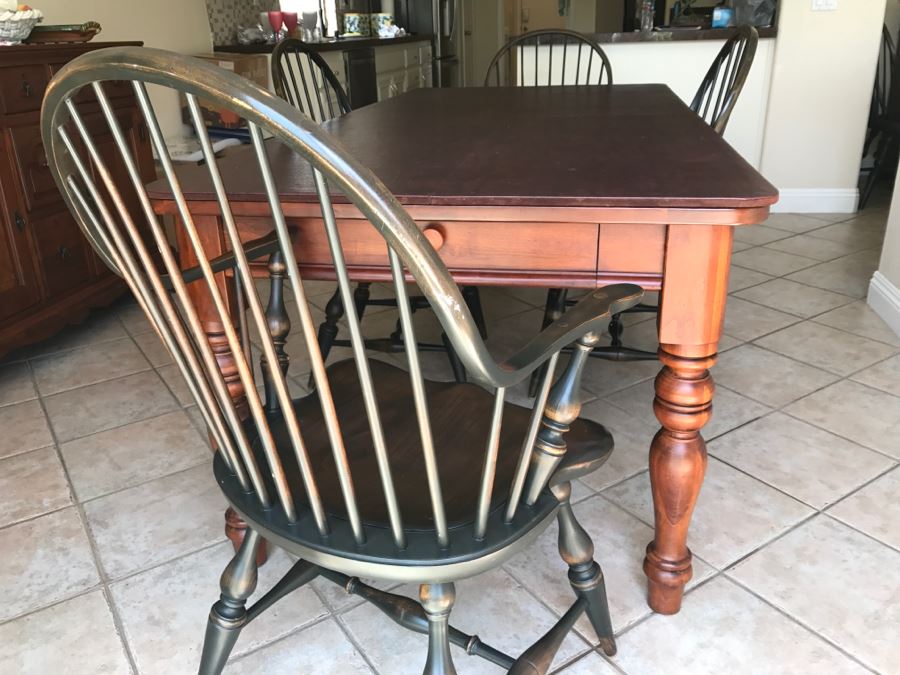 Stunning Bob Timberlake (Artist) By Lexington Farm Table In Excellent Condition With Four Windsor Style Chairs (Table Comes With Pads) [Photo 3]