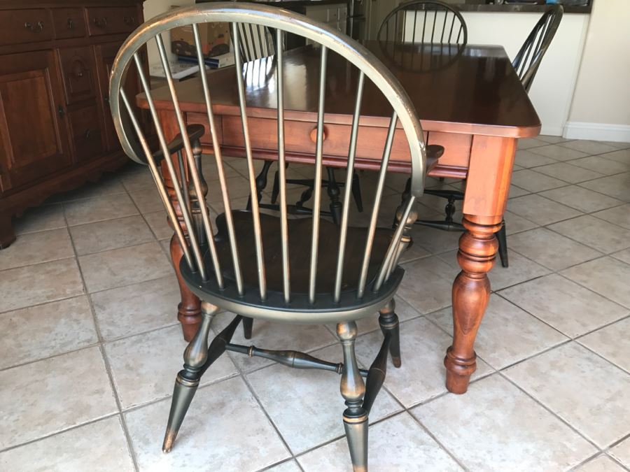 Stunning Bob Timberlake (Artist) By Lexington Farm Table In Excellent Condition With Four Windsor Style Chairs (Table Comes With Pads) [Photo 17]