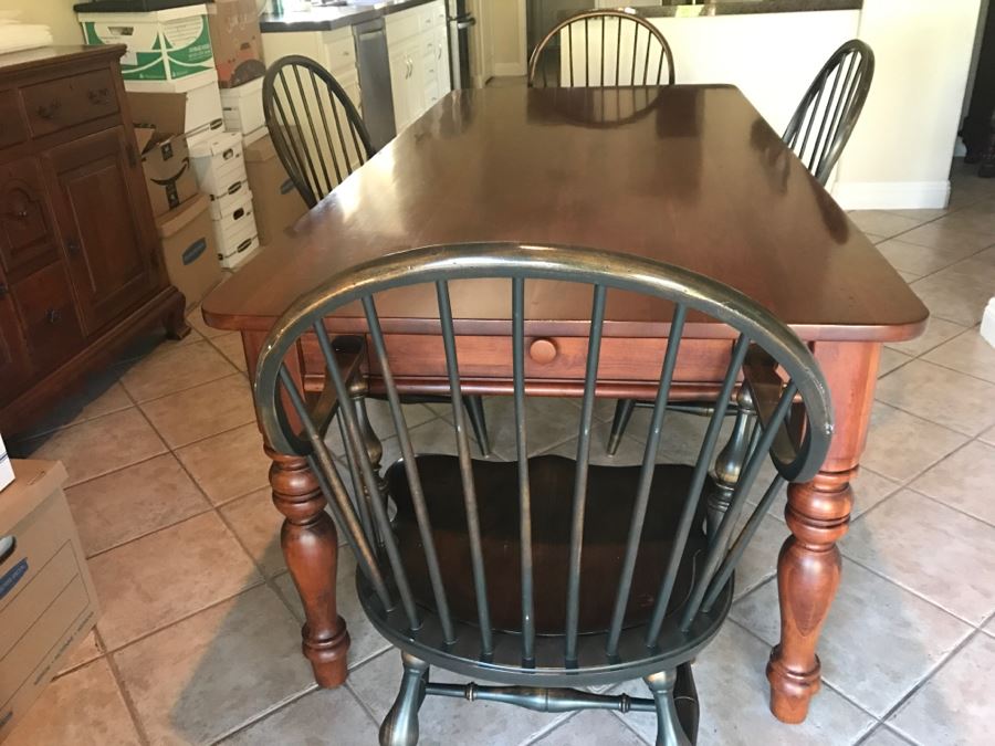 Stunning Bob Timberlake (Artist) By Lexington Farm Table In Excellent Condition With Four Windsor Style Chairs (Table Comes With Pads) [Photo 50]