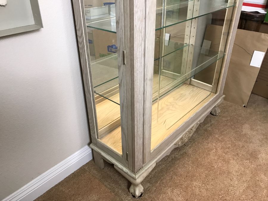 White Wash Finish Curio Cabinet Vitrine [Photo 6]