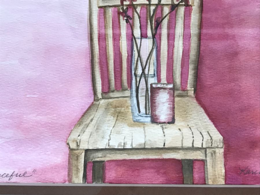 Framed Karen Cook-Starks Watercolor Of Chair With Flower Vase 2009 [Photo 8]