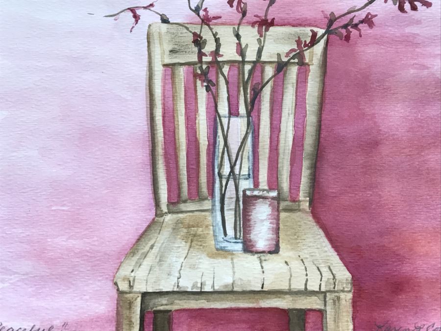 Framed Karen Cook-Starks Watercolor Of Chair With Flower Vase 2009 [Photo 7]