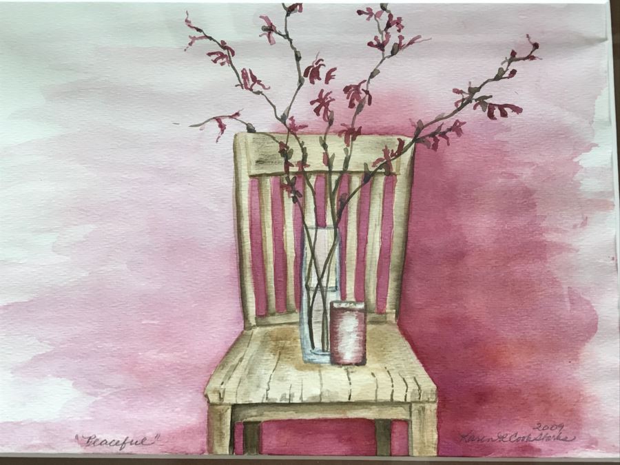 Framed Karen Cook-Starks Watercolor Of Chair With Flower Vase 2009 [Photo 6]