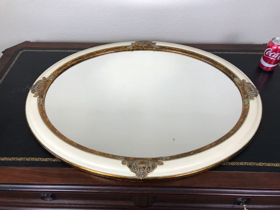 Oval White And Gold Wall Mirror [Photo 1]