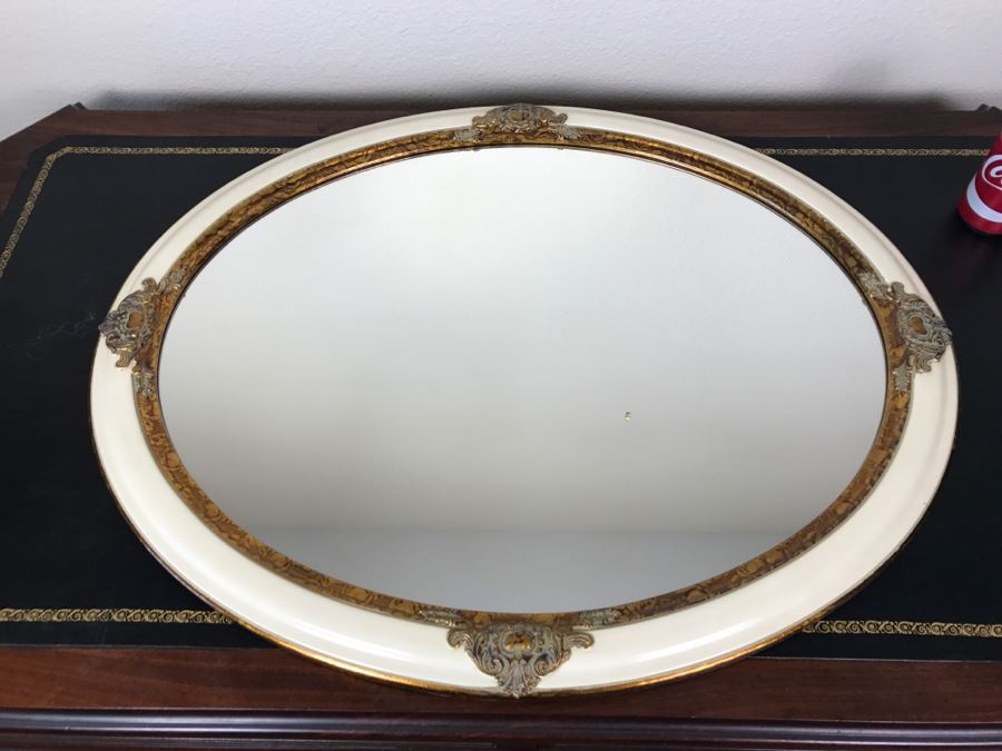 Oval White And Gold Wall Mirror [Photo 2]