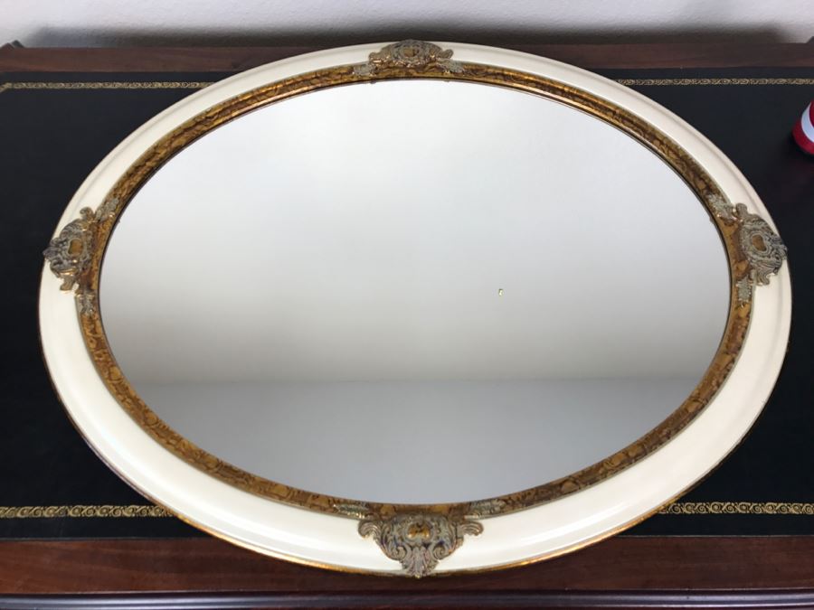 Oval White And Gold Wall Mirror [Photo 4]