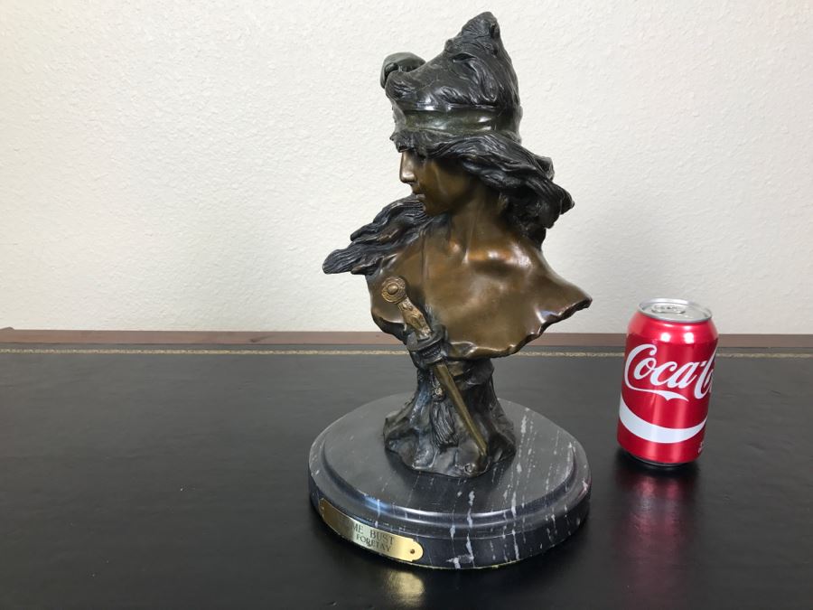 Bronze Sculpture Bust Titled 'Salome' On Marble Base With Brass Label By Alfred Jean Foretay France [Photo 16]