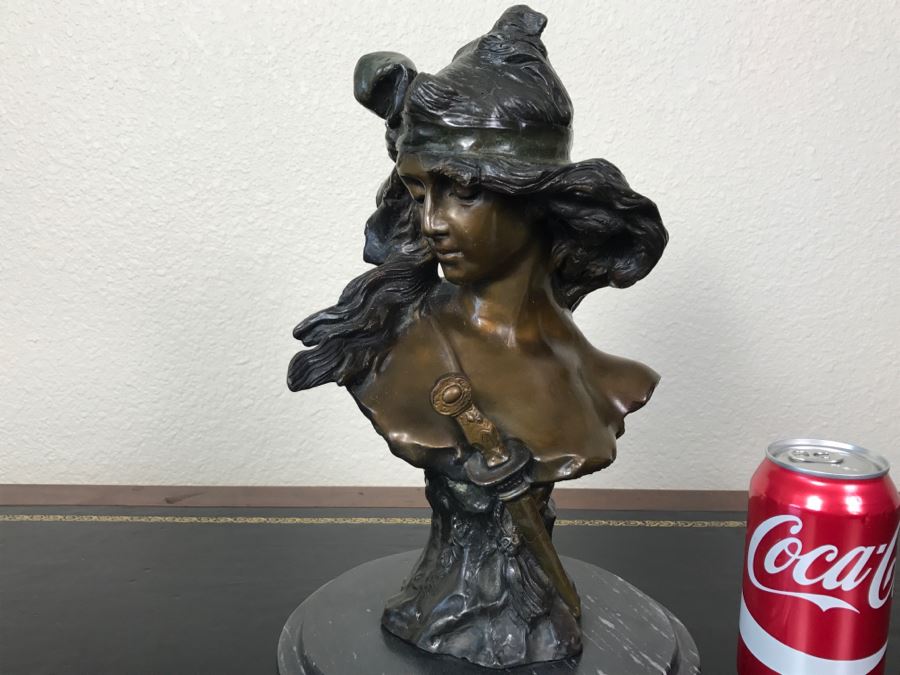 Bronze Sculpture Bust Titled 'Salome' On Marble Base With Brass Label By Alfred Jean Foretay France [Photo 4]