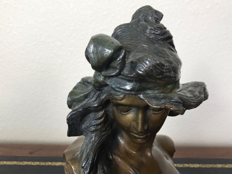 Bronze Sculpture Bust Titled 'Salome' On Marble Base With Brass Label By Alfred Jean Foretay France [Photo 9]