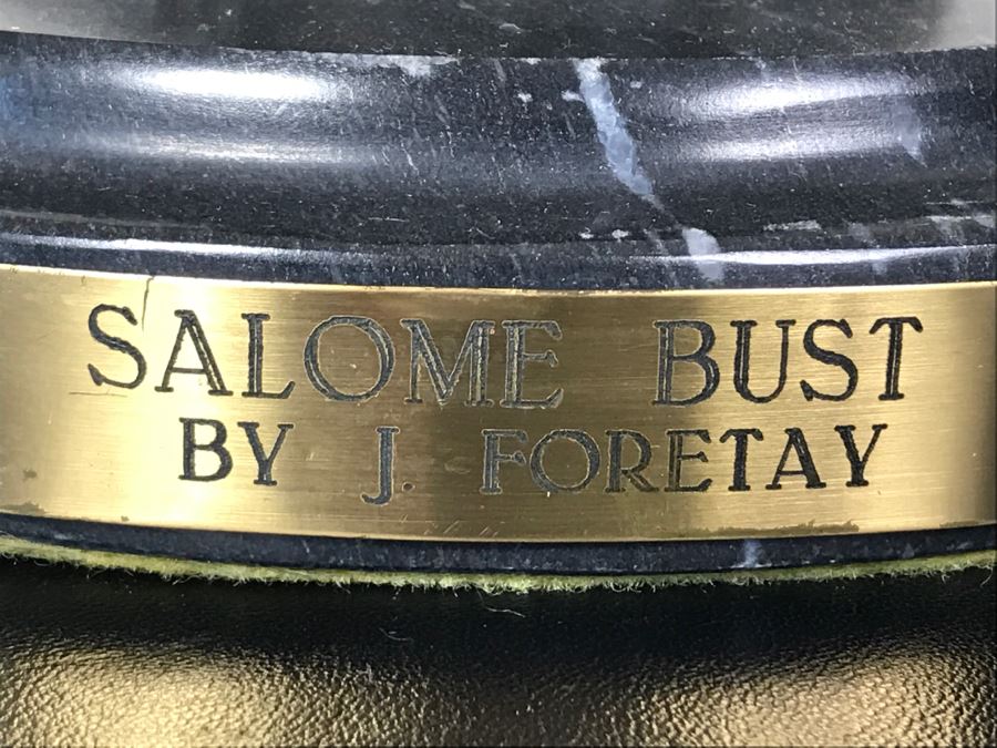 Bronze Sculpture Bust Titled 'Salome' On Marble Base With Brass Label By Alfred Jean Foretay France [Photo 3]