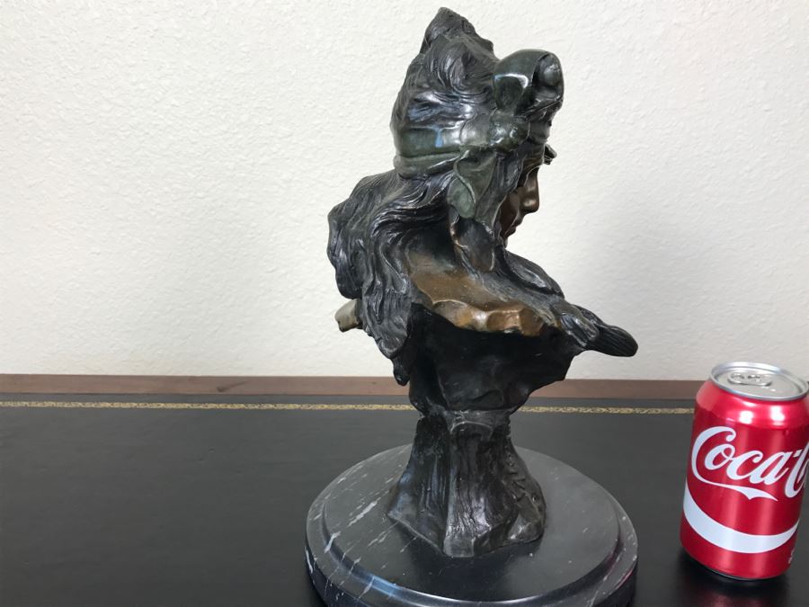 Bronze Sculpture Bust Titled 'Salome' On Marble Base With Brass Label By Alfred Jean Foretay France [Photo 12]